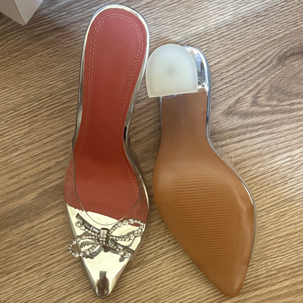 Elegant Silver Heels 💎✨ with Bow Accent PU Vinyl